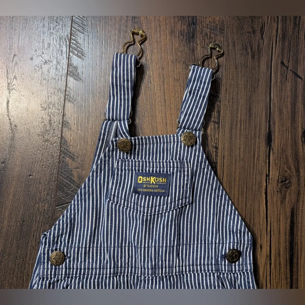Vintage OshKosh Railroad Overalls Blue White Stripes Size 12 Months